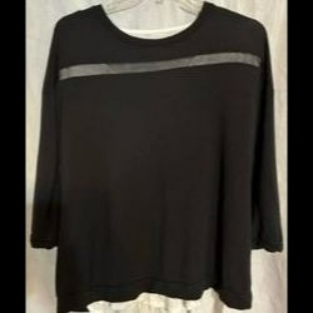 Black knit top w/sheer see-through strip across front & back, 1X